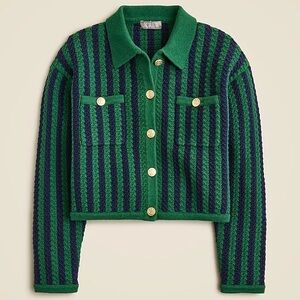 J. Crew Sweater Lady Jacket in Chevron Stripe Green and Navy Striped Jacket